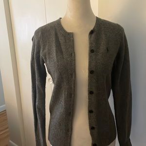 Ralph Lauren , grey cardigan, merino wool .